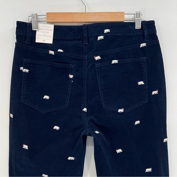 Talbots CORDUROY STRAIGHT LEG PANTS in Novelty POLAR BEAR EMBROIDERED Size 8P - Picture 9 of 12